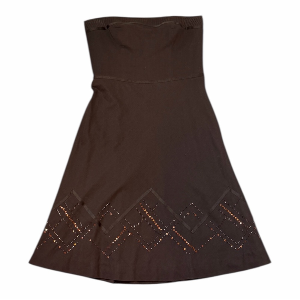Y2K Ann Taylor LOFT 100% Cotton Strapless A Line Midi Dress with Sequins Size 8 - Picture 1 of 6